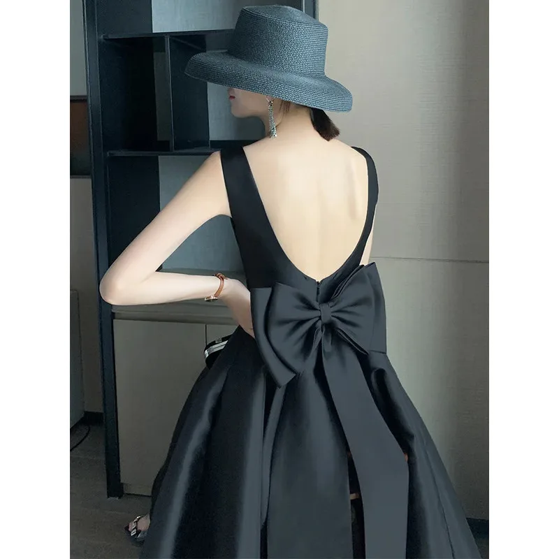 Trendio Sexy Backless Big Bow-tie Evening Guest Long Party Summer Dresses For Women 2024 Elegant Black Prom Birthday Ball Gown