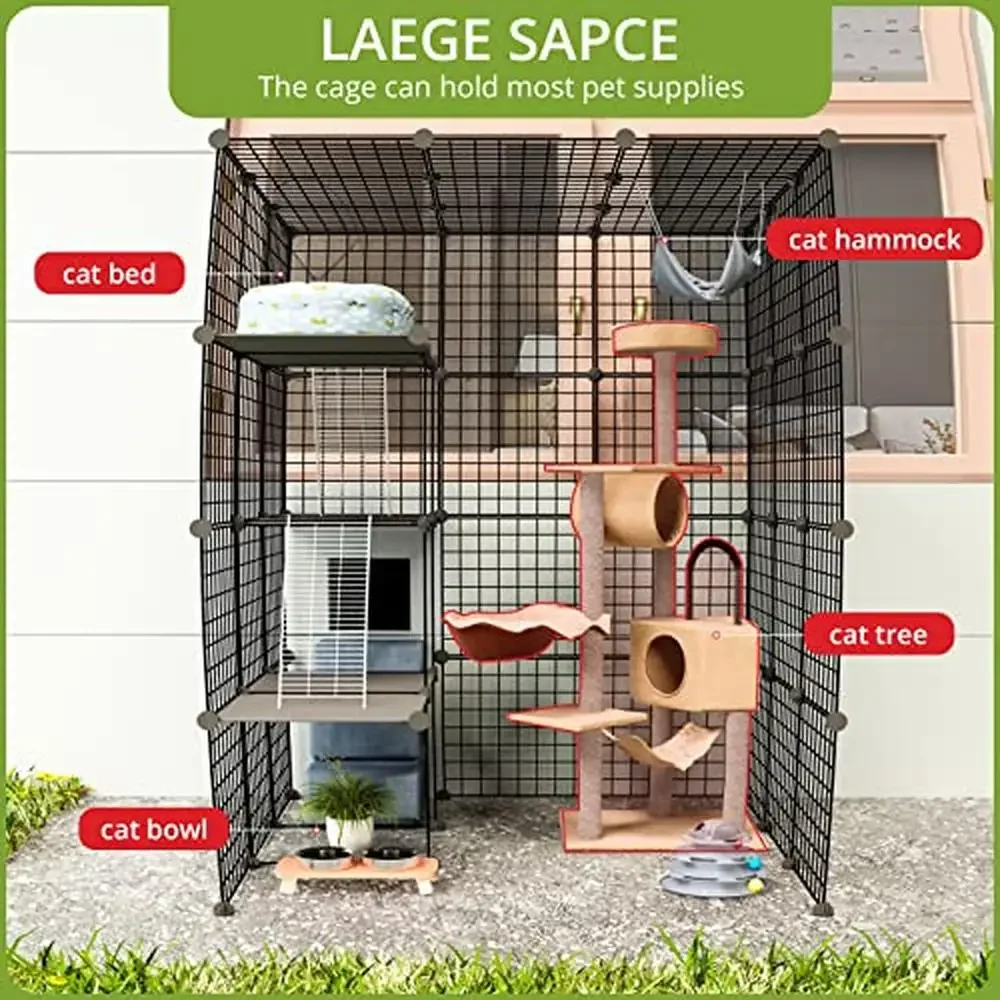 Large Enter Door Cat Cages Enclosure with Platforms 41L x 41W x 55H DIY Cat House Kennels Playpen Balcony Super Soft Sleeping