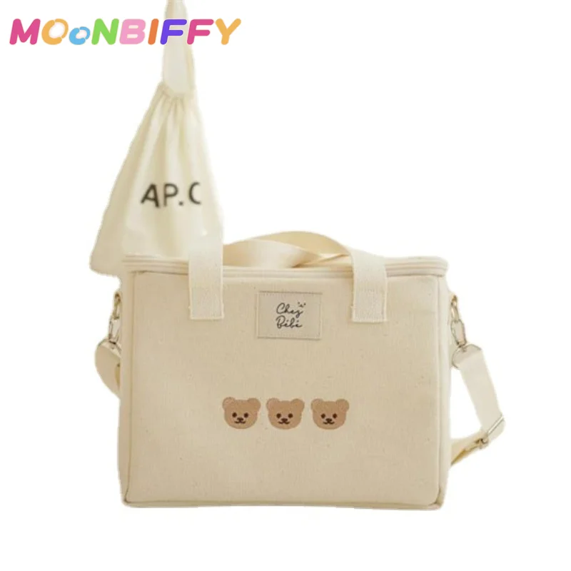 

Multifunctional Lunch Bag for Kids Waterproof Bear Embroidery Thermal Insulation Mommy Bag Fashion Food Storage Bags
