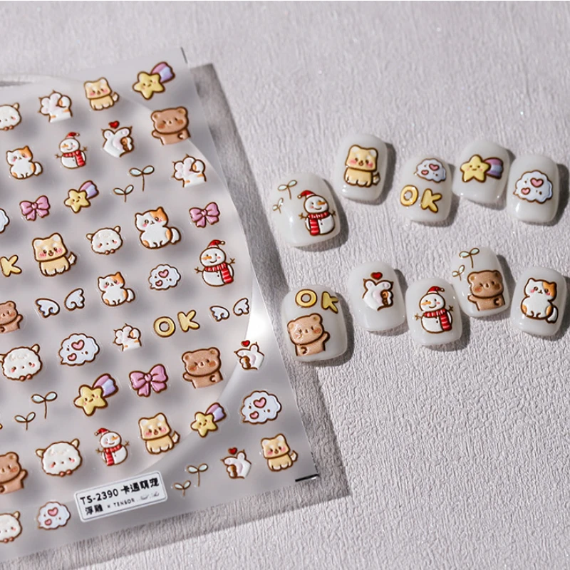 

Милые Мультяшные животные 5D мягкие рельефные самоклеящиеся наклейки для дизайна ногтей овечки собаки кролика медведя 3D маникюрные наклейки оптовая продажа