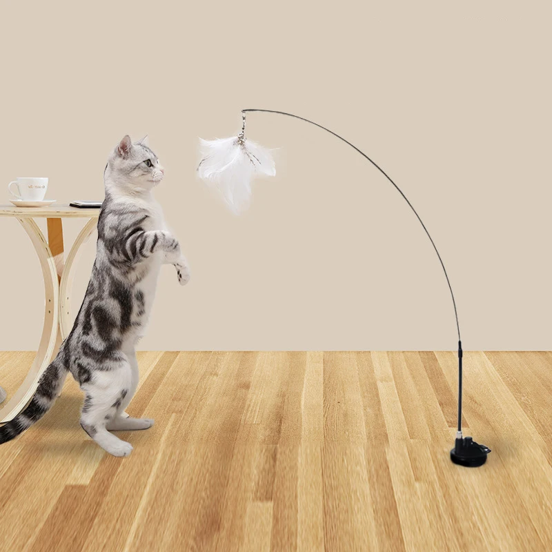 Interactive Cat Toy Funny Simulation Feather with Bell Cat Stick Toy for Kitten Playing Teaser Wand Toy Cat Supplies