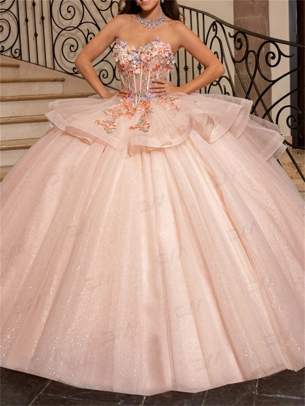 Romantic Flowers Formal Dresses Women Illusion Corset Quinceanera Dress Women's Sweet 15 16 Dresses Cocktail Party
