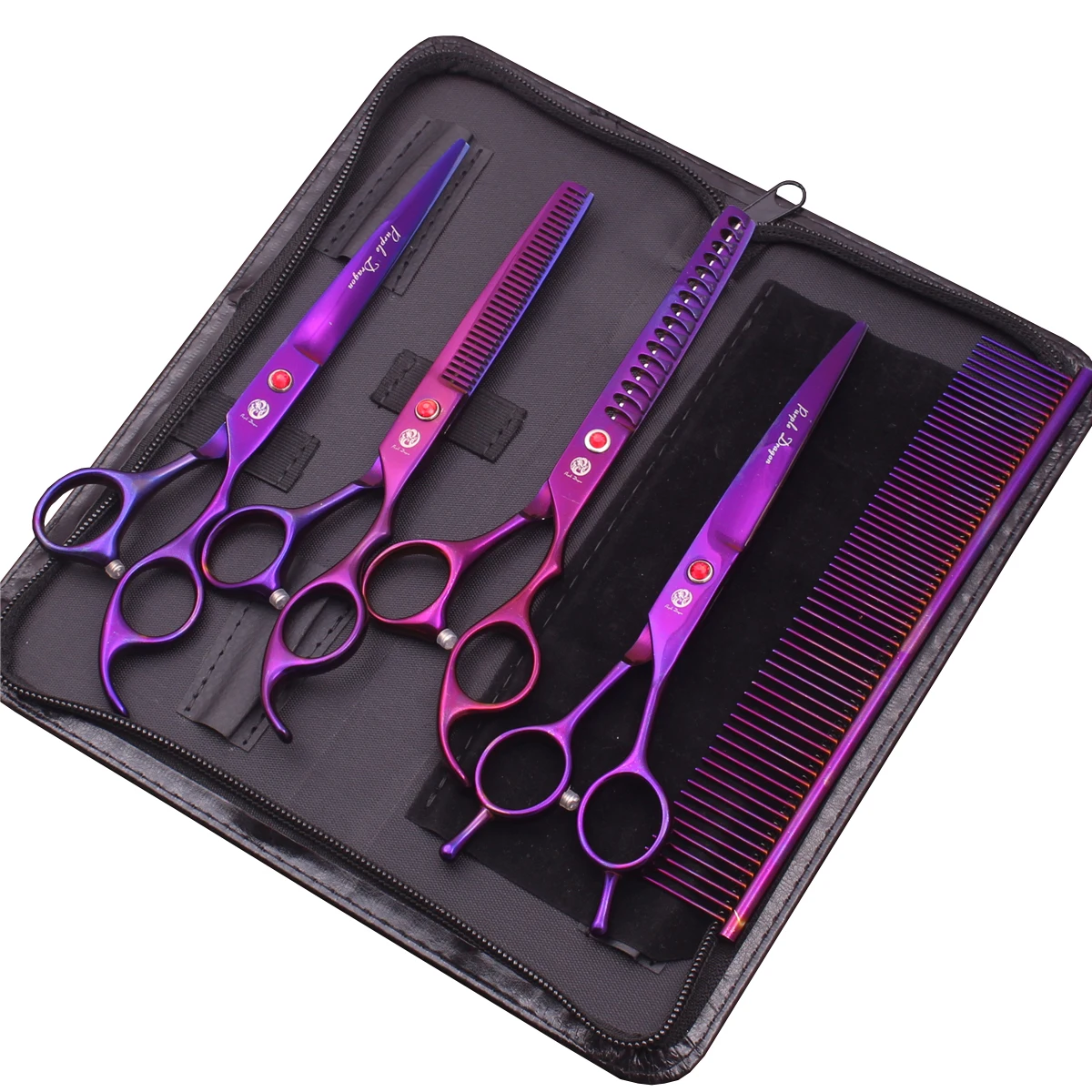 7" Purple Dragon Dog Grooming Scissors Set Japan Steel Curved Scissors Thinning Straight Shears Z3002