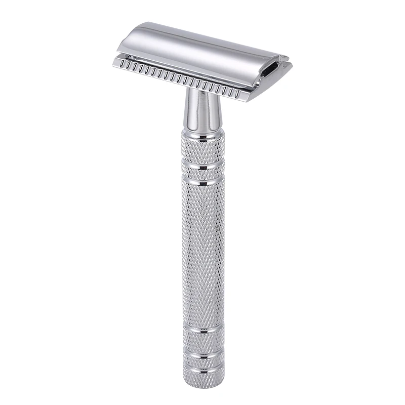 YINTAL Bright Silver Men's Classic Double-sided Manual Razor Long Handle Safety Razors Shaving  Brass Anti-slip Handle 5
