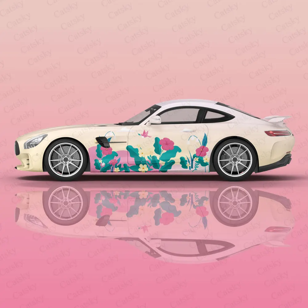 CustomSpringFlowersPrintCarStickerDecalHoodDoorBodyVinyl