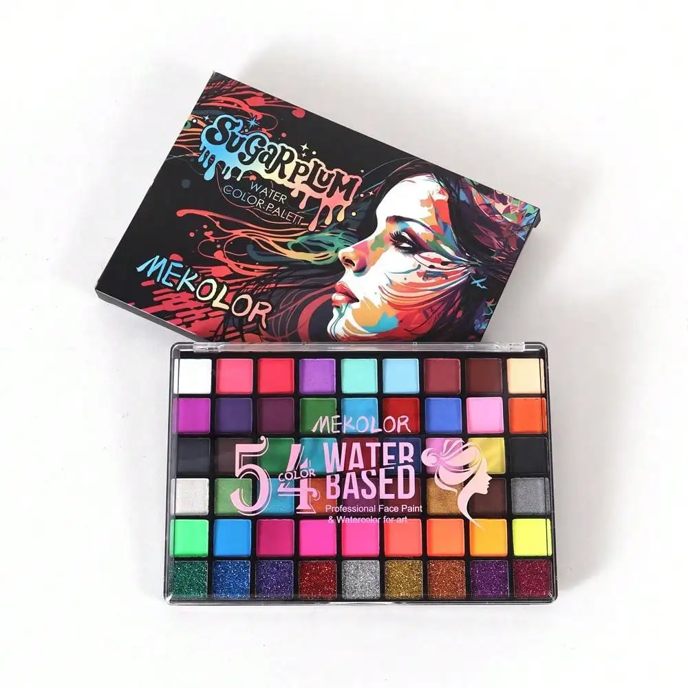1 box of 54-color face painting set, water-activated eyeliner palette, main makeup, palette paint powder, professional face paint. 2