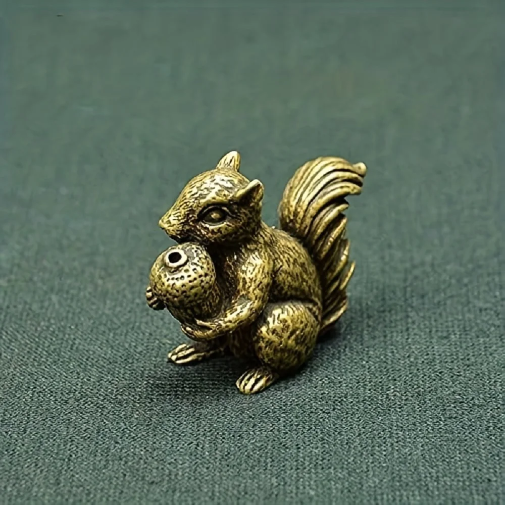 Vintage Copper Statue Miniature Squirrel Figurines Desk Ornament Teapot Incense Holder