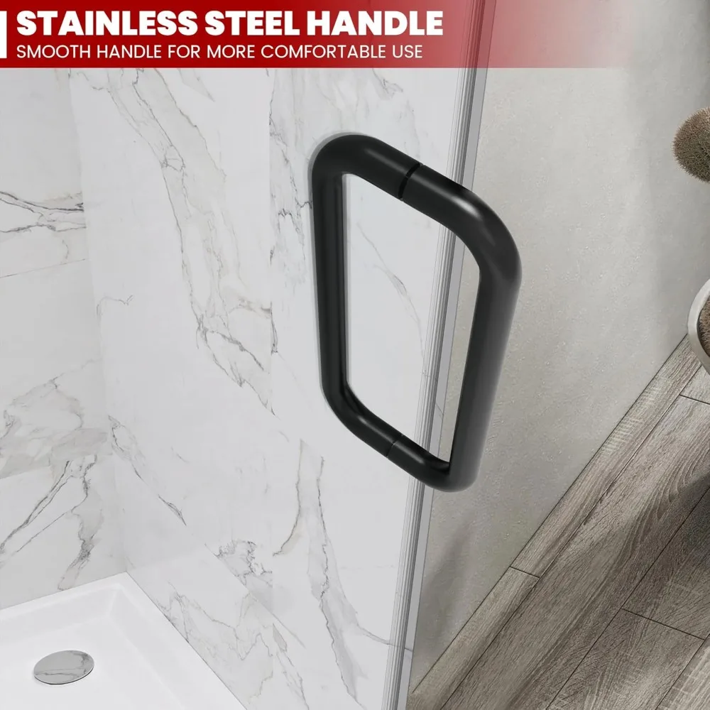 28" W*72" H, Frameless Shower Door in Matte Black, 5/16"(8mm) Clear Tempered Glass Hinged Shower Door with Seal Strip and Handle 3