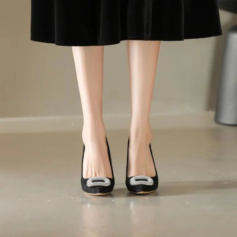 Shoes for Women 2024 New Designer Women's High Heels Luxury Rhinestone Pumps Black Pointed Toe Dress Shoes Wedding Shoes Bride