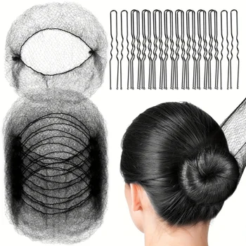 Set per Acconciature da 30 Pezzi - Retine Invisibili per Capelli, Forcine a U e Clip per Facili Acconciature a Chignon - Perfetto per Tutti i Tipi di Capelli