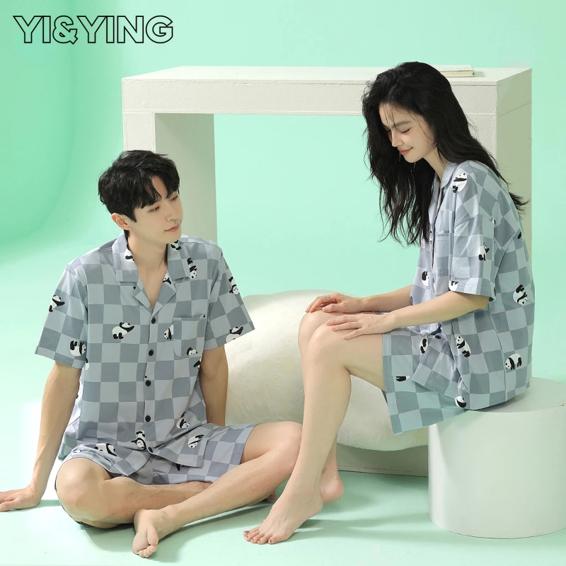 

[YI&YING] Summer pure cotton couple pajamas short sleeved cool feeling thin cotton men and women's home wear WAZC017