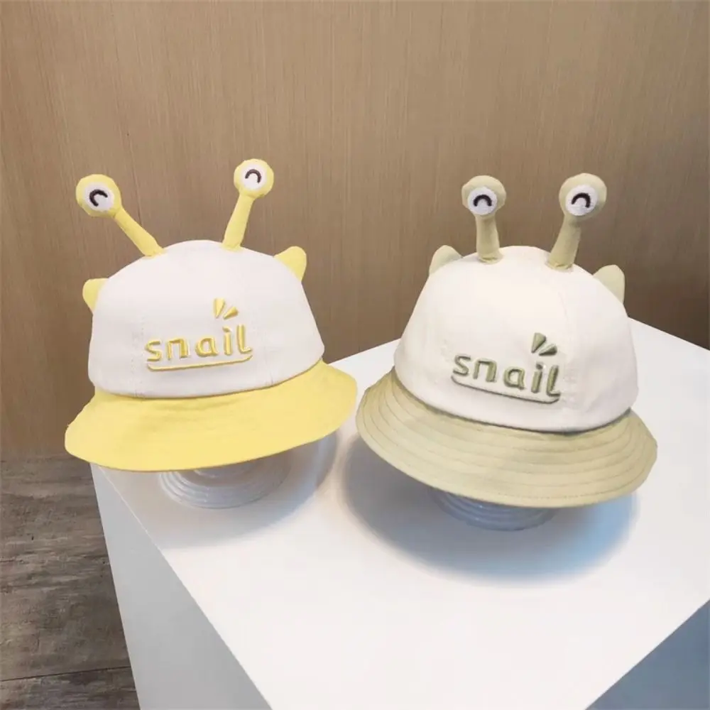 Spring Cartoon Snail Baby Bucket Hat Solid Color Breathable Newborn Sun Hat Embroiderey Sunscreen Baby Fisherman Hat Beach