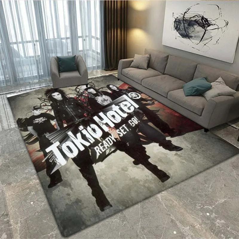 

Tokio hotel band retro carpet for living room bedroom sofa door mat decoration children's game non-slip floor mat gift