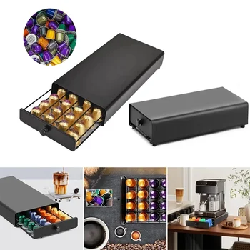 Espositore per capsule di caffè scalabile Cassetto portaoggetti in metallo Scatola portaoggetti per bustine di tè Cassetto base per macchina da caffè Scaffali ssura 1