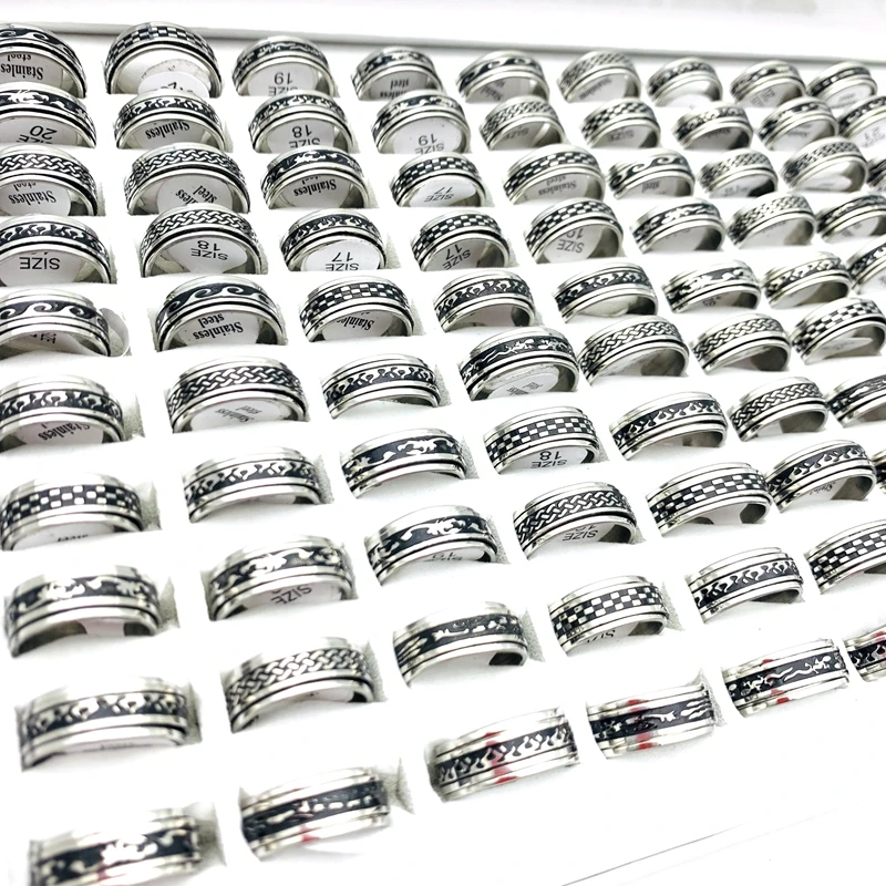 Wholesale-50pcs-Stainless-Steel-Rotatable-Rings-For-Men-Women-8mm-Black ...