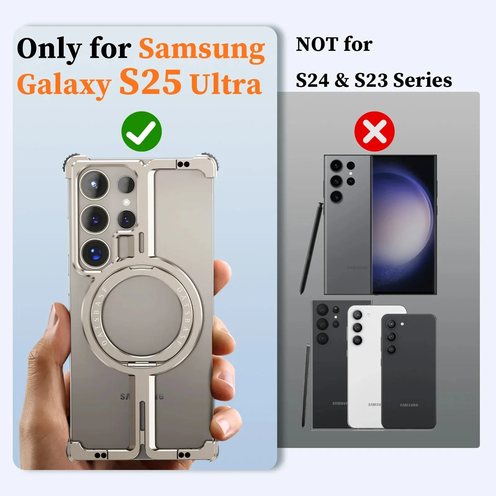 Eary for Samsung Galaxy S25 Ultra Phone Case with Magsafe 360 Rotation Magnetic Stand Metal Frameless Shockproof Protector Cover