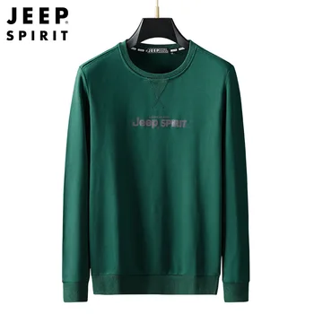 JEEP SPIRIT 청년 패션 스웨터, 면 라운드넥 긴팔 티셔츠, 심플 캐주얼 올매치 상의, 편안한 맨투맨