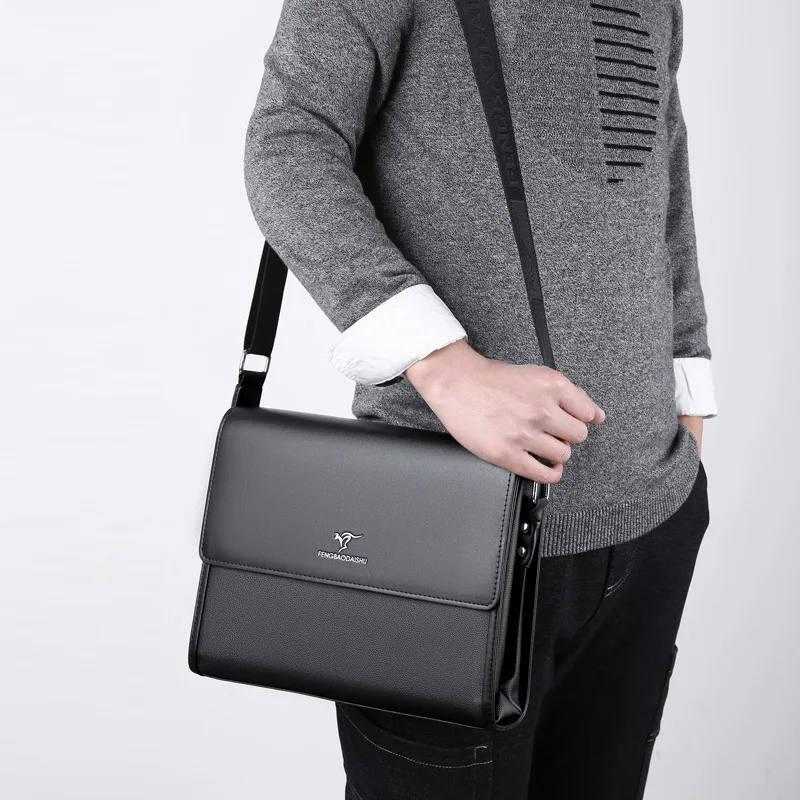 Men's Messenger Shoulder Briefcases PU Leather Executives Designer Business Office A4 Ipad Portfolio Side Crossbody Bag Male