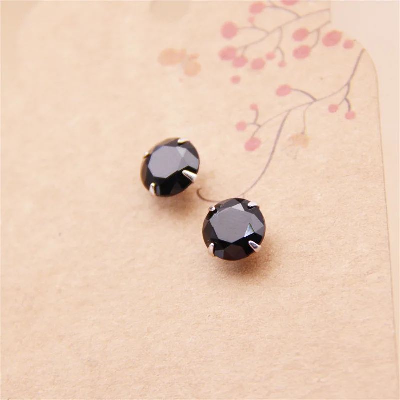 Buyee 925 Sterling Silver Stud Earring 8MM Moissanite Black Stone Round Earring for Woman Man Fashion Party Fine Jewelry