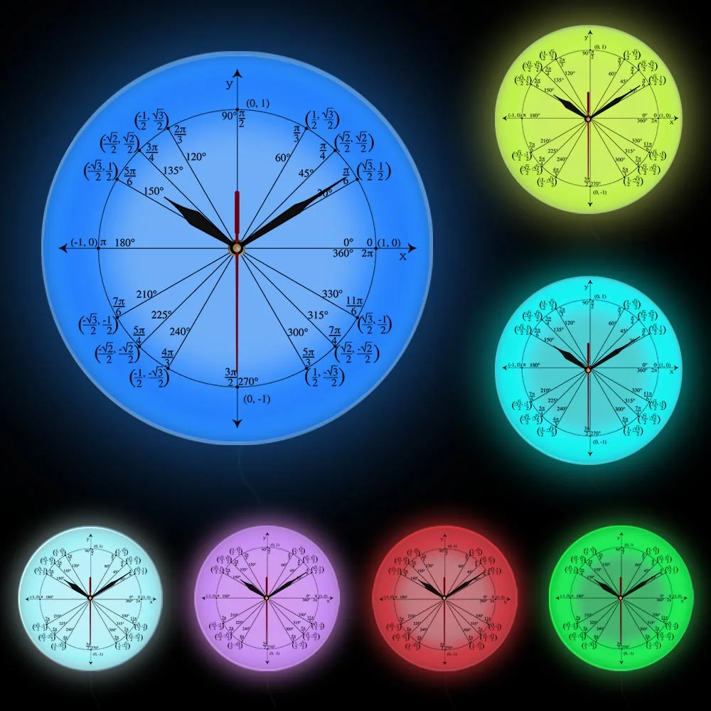 Math Teacher Trigonometry Unit Circle Radian Labeled Angles Values Wall Clock 