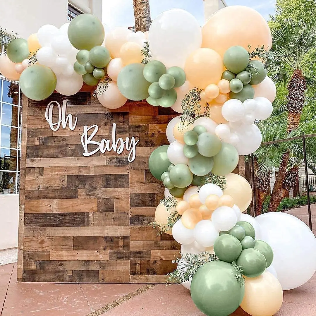 

126PCS Cream White Blush Sage Green Balloons Garland Arch Kit For Baby Shower Birthday Wedding Engagement Party Decorations