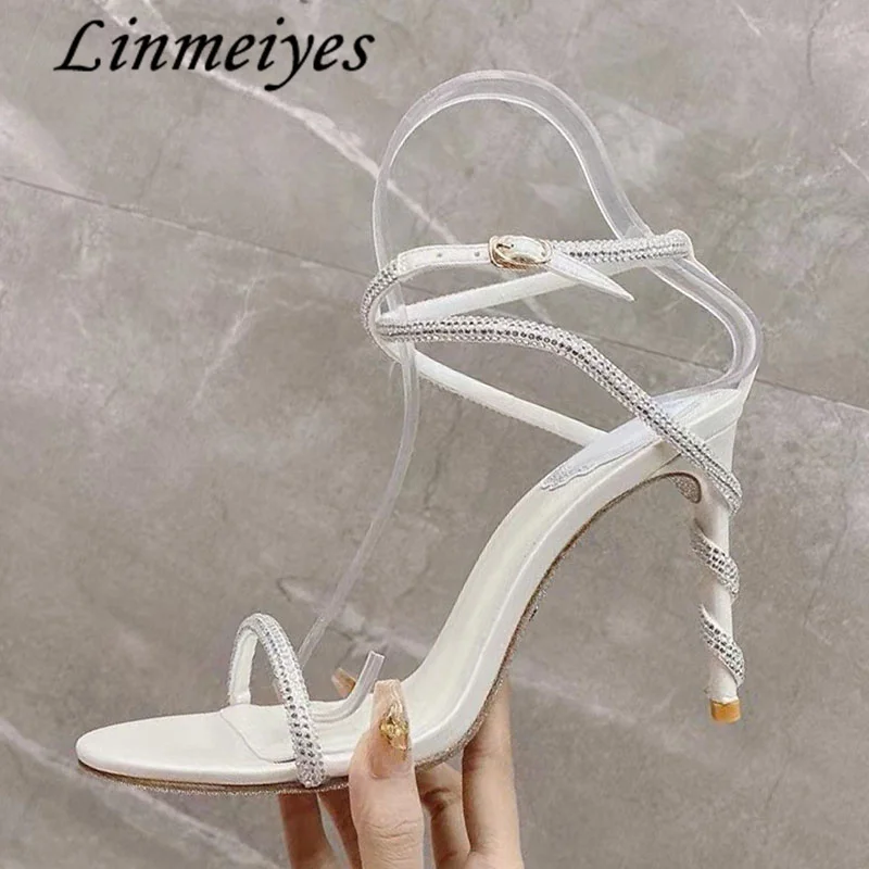 

New crystal High Heel Sandals Women Sexy Rhinestone Gladiator Stiletto Sandals Female Luxury Fashion Wedding Party Shoes Woman