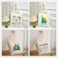 New York Fashionable Women Shoulder Bags Canvas Lady Tote Handbag Large Capacity Shopping Bag Reusable Casual Girl Handbags Gift 1