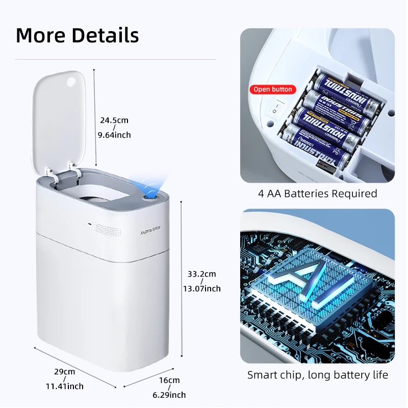 Smart Bathroom Trash Can Automatic Bagging Electronic Trash Can White Touchless Narrow Smart Sensor Garbage Bin 14L