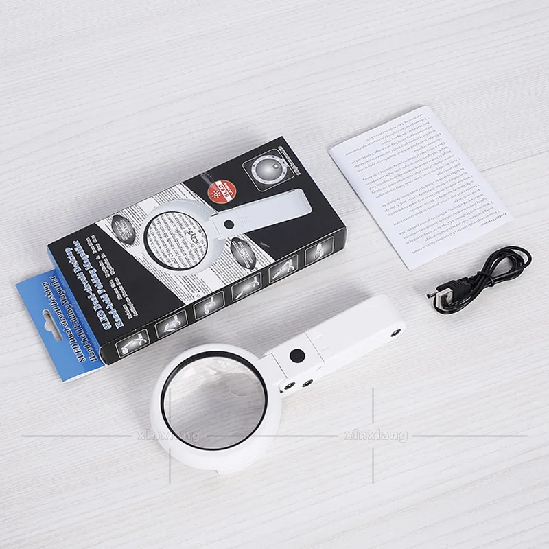 5X/10X Magnifying Glass with 8 LED Light Foldable Stand Desk Reading for Jewelry Appraisal Reading Repair