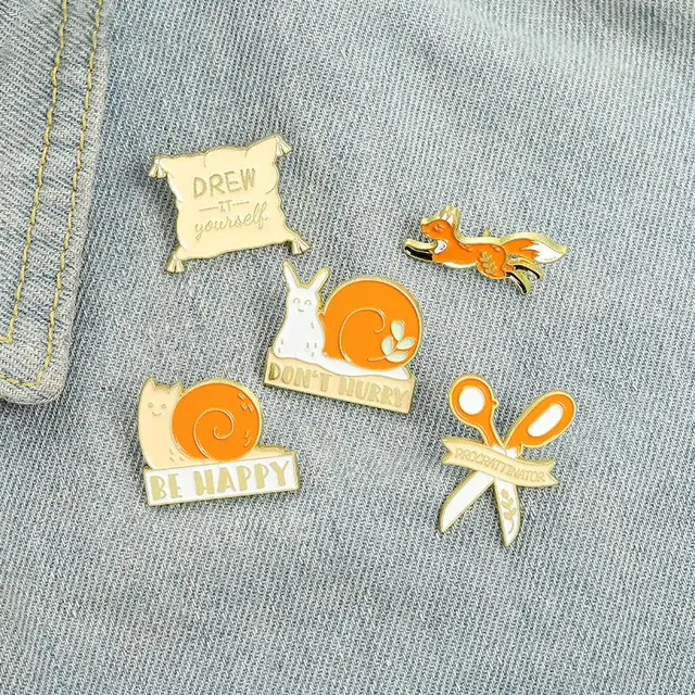 Don t Hurry Enamel Pins Custom Snails Fox Scissors Brooch Lapel Badge Bag Cartoon Jewelry Gift for Kids Friends