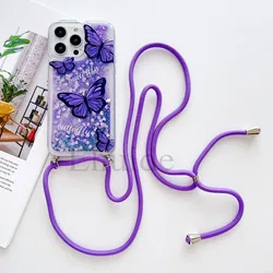 Custodia per telefono con lanyard incrociato in glitter e sabbia mobile