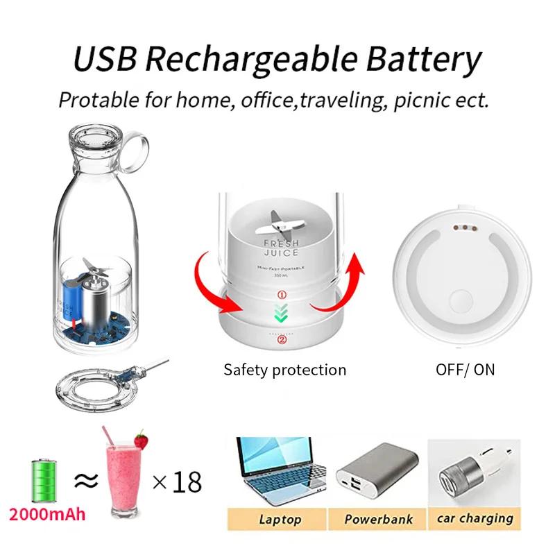 Portable Wireless Rechargeable Juice Blender 350ml