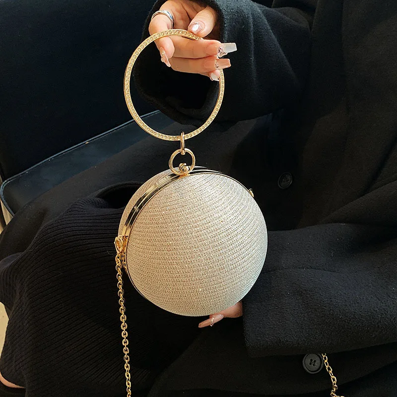 Circular Ring Portable Evening Bags Metal Sliver Round Ball Handbags For Lipstick Elegant Clutch Purse Wedding Wallets_voghion.com
