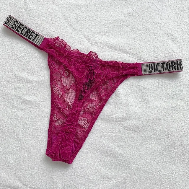 2025 nouveau Satin lettre strass string femmes sous-vêtements Sexy dentelle Lingerie taille basse sans couture culotte culotte 1