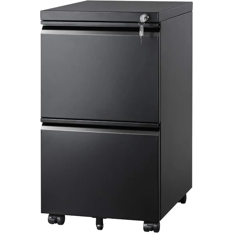 

2-Drawer Mobile File Cabinet with Lock, Vertical Filing Cabinet, Black