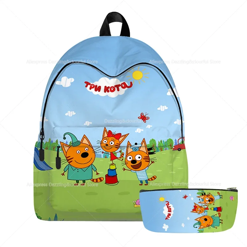 Three Kittens Backpack Cartoon Three Cats 2pcs Schoolbags Boys Girls Travel Softback Teenager Bookbag New Anime Knapsack 2