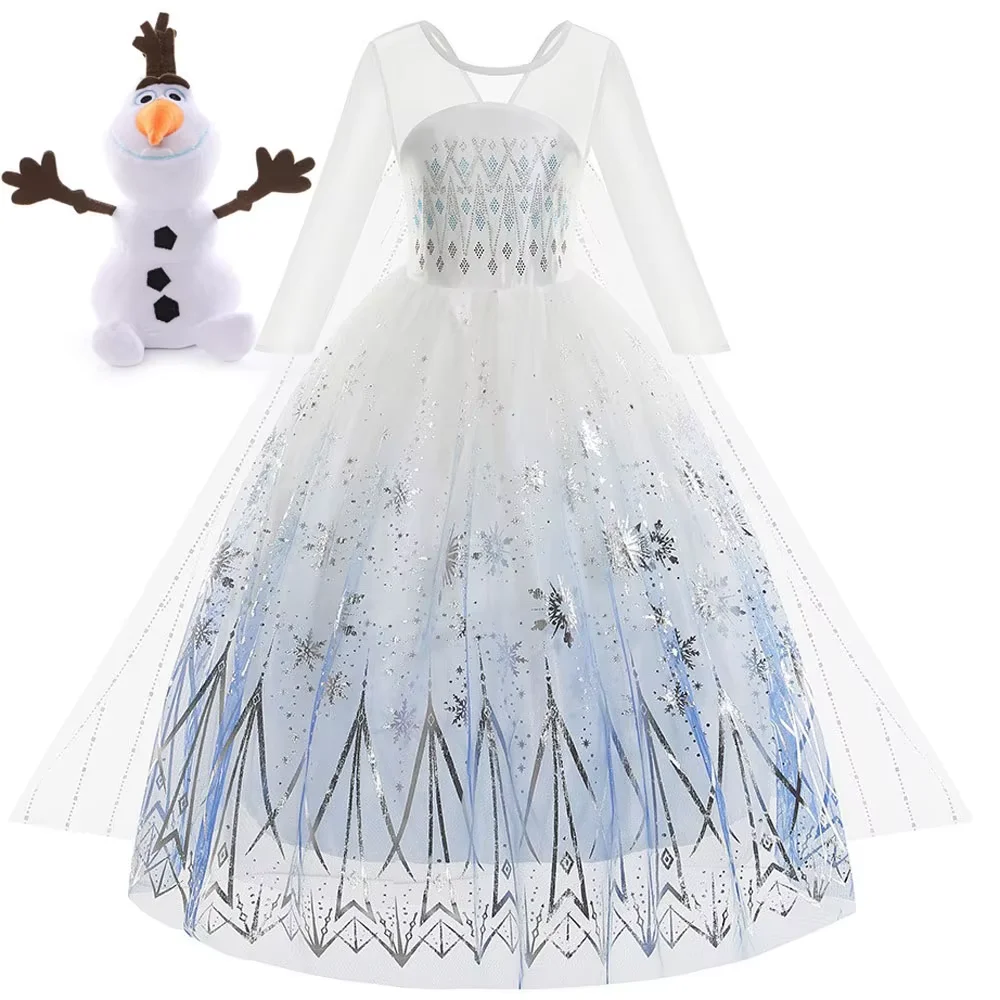 فستان الأميرة إلسا للفتيات فستان أبيض مطبوع بأكمام...