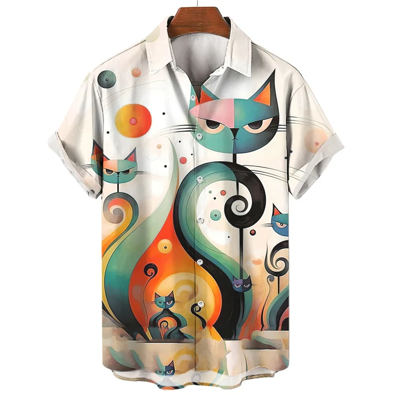 Description Picture 6 of itemHawaiian Shirts New Cartoon Anime Cat Pattern Print Short Sleeve Buttons T-shirt 2024 y2k Tops Summer Casual Womens Blouse Tees