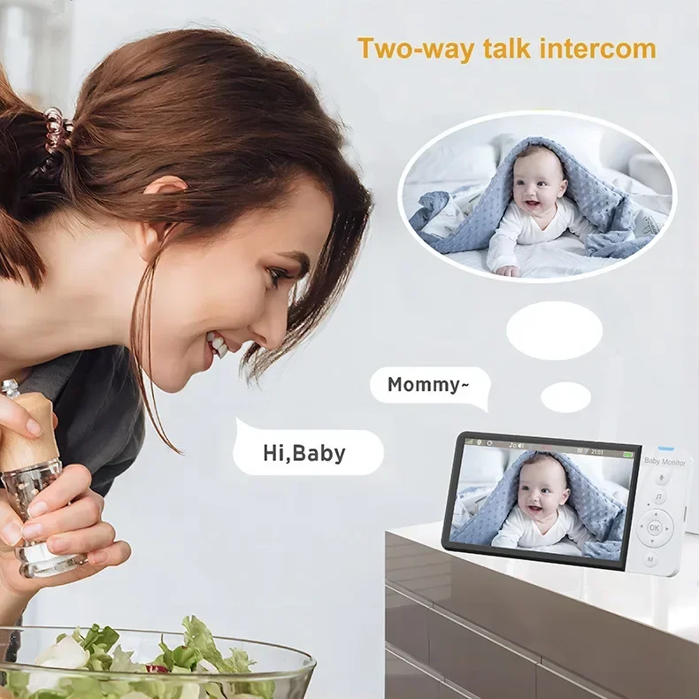 Wireless Baby Monitor Video Baby Monitor Baby Monitor 5.0 Inch Wireless Video No WiFi No APP Downloading IPS Screen with Nanny PTZ Camera 2-way Audio VOX Lullaby ABM700
