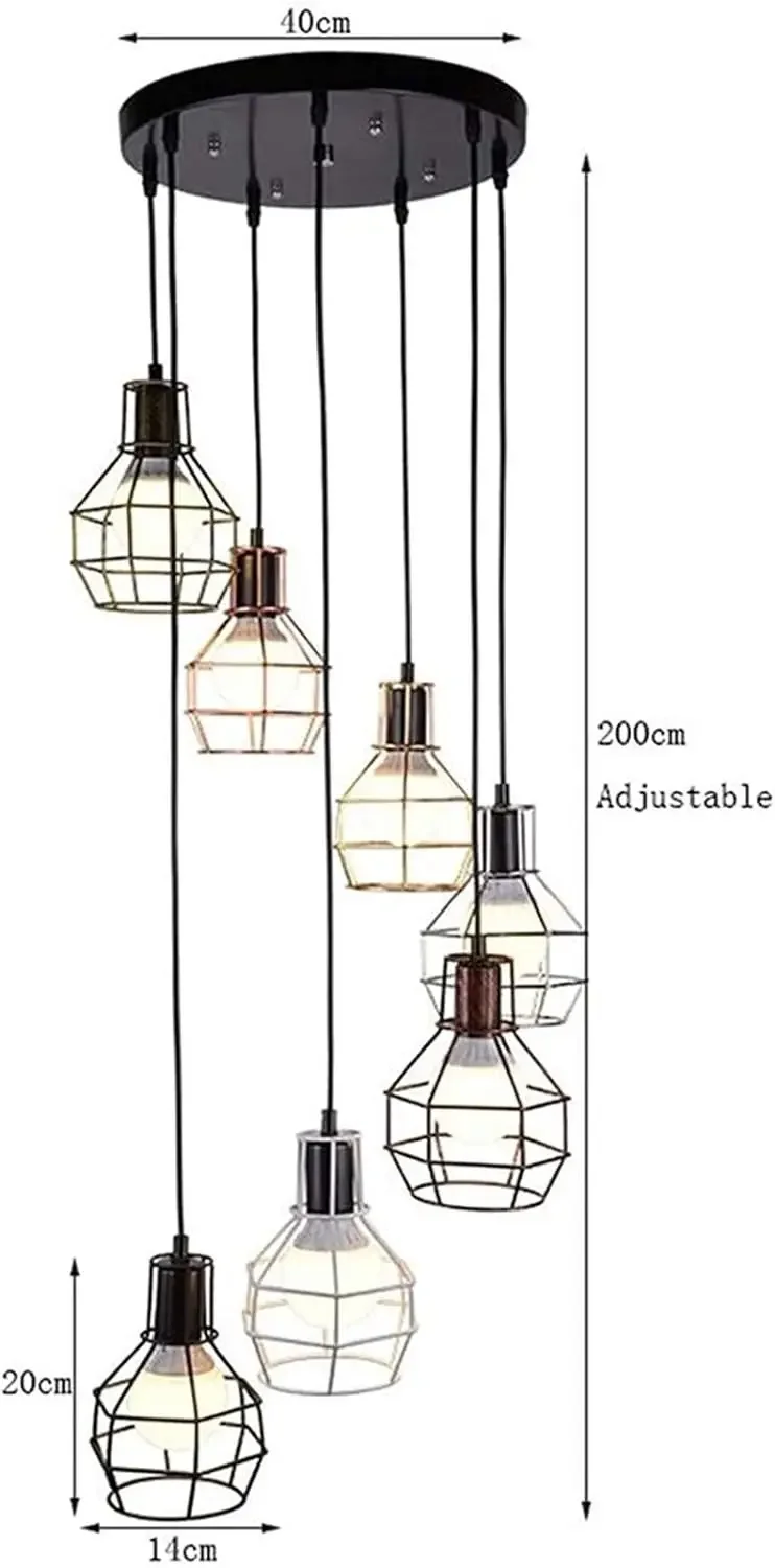 

Stair Design Ceiling Chandelier, Multi-Head Hanging Lamp Wrought Iron High-Brightness Chandelier,
