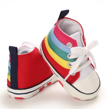 Baby Boys Shoes Rainbow Colors Canvas Sneakers  Anti-slip Infant Girls Toddler Crib Shoes Soft Sole First Walkers Newborn 1
