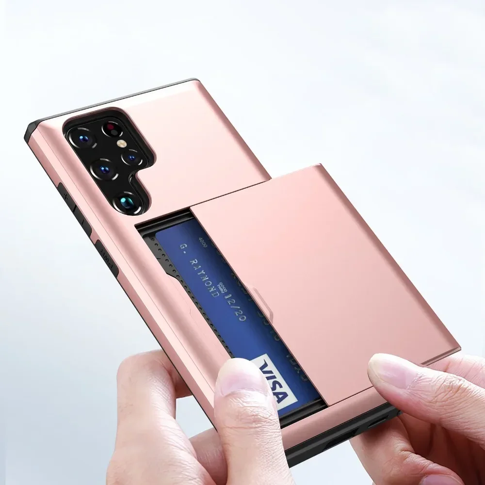 Slider Card Case For Samsung Galaxy S23 S24 S25 Ultra S24 S23 S22 S21 S20 FE Hard Shell Phone Case Galaxy Note 20 Ultra Note 10 4