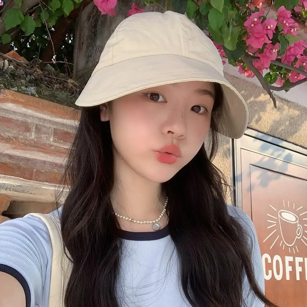 남녀공용 접이식 태양 모자, 조절 가능한 넓은 챙, 빠른 건조 바이저, 드로스트링 포니테일 비치 캡, 여름