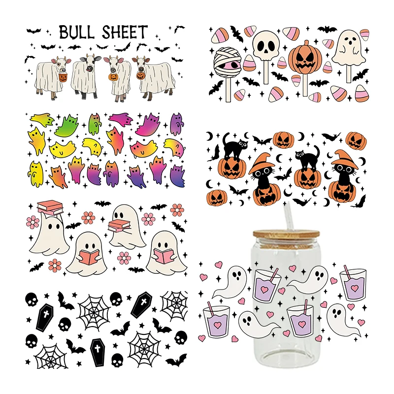 UV DTF 전송 스티커, 16oz, 컵 랩, 할로윈, 만성절, DIY 유리용 인쇄, 세라믹 금속 가죽 등 D4111