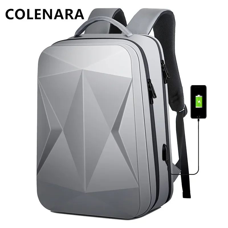 

COLENARA Large Capacity Backpack New Waterproof Business Travel Shoulder Bag Men's Hard Shell Schoolbag USB Charging Laptop Bag