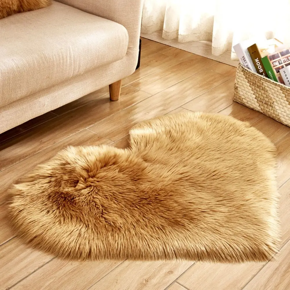 30X40cm Shaggy Carpet Faux Wool Heart Shaped Carpet Chair Sofa Cushion Living Room Bedroom Decorative Floor Mats Washable