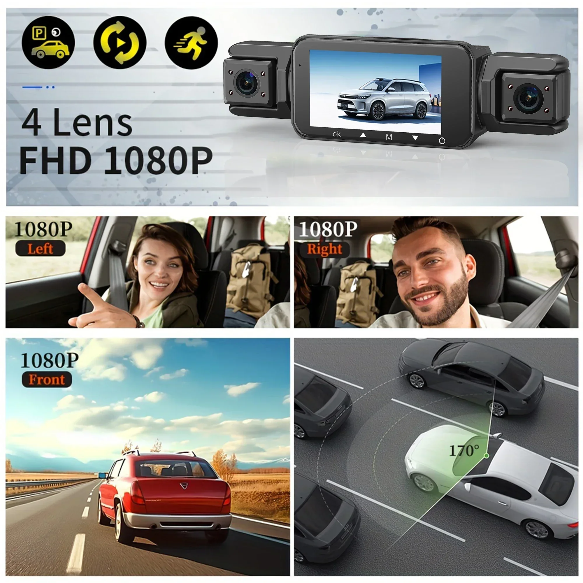 Car Dash Cam 4CH Black Box 4*1080P With GPS WIFI dash car camera Driving Recorder Night Vision Parking Monitor car accessories