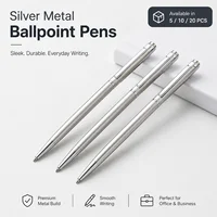 5/10/20Pcs Stainless Steel Ballpoint Pens, Silver Metal Medium Nib Smooth Twist Writing Pens for Office School 1