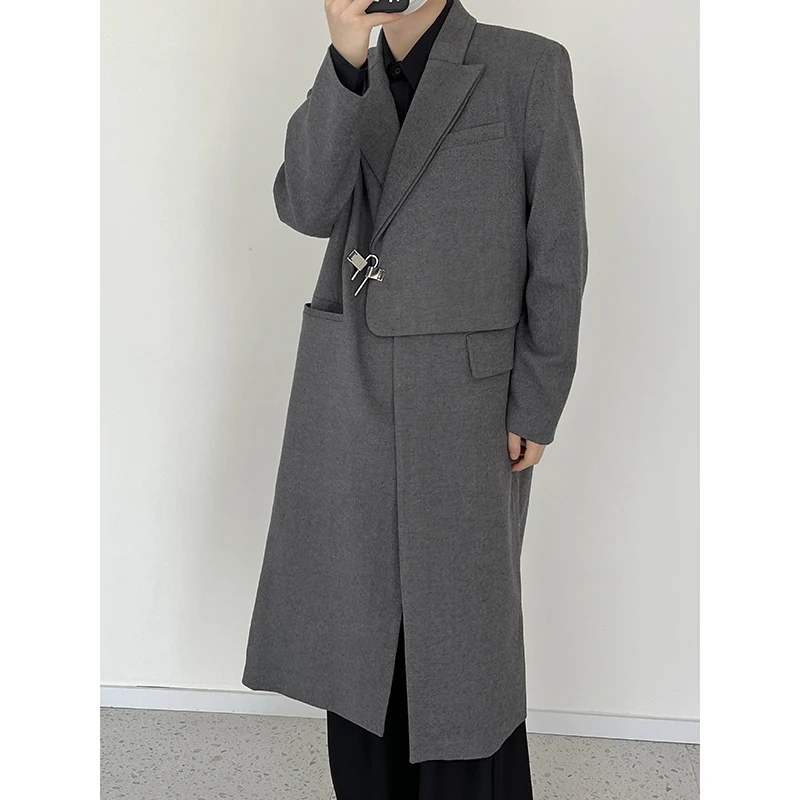 Winter Woolen Long Jacket Men's Fashion Slim Trench Coats Solid Color Options Overcoat Men Wool Blends Windbreaker Coats Q88