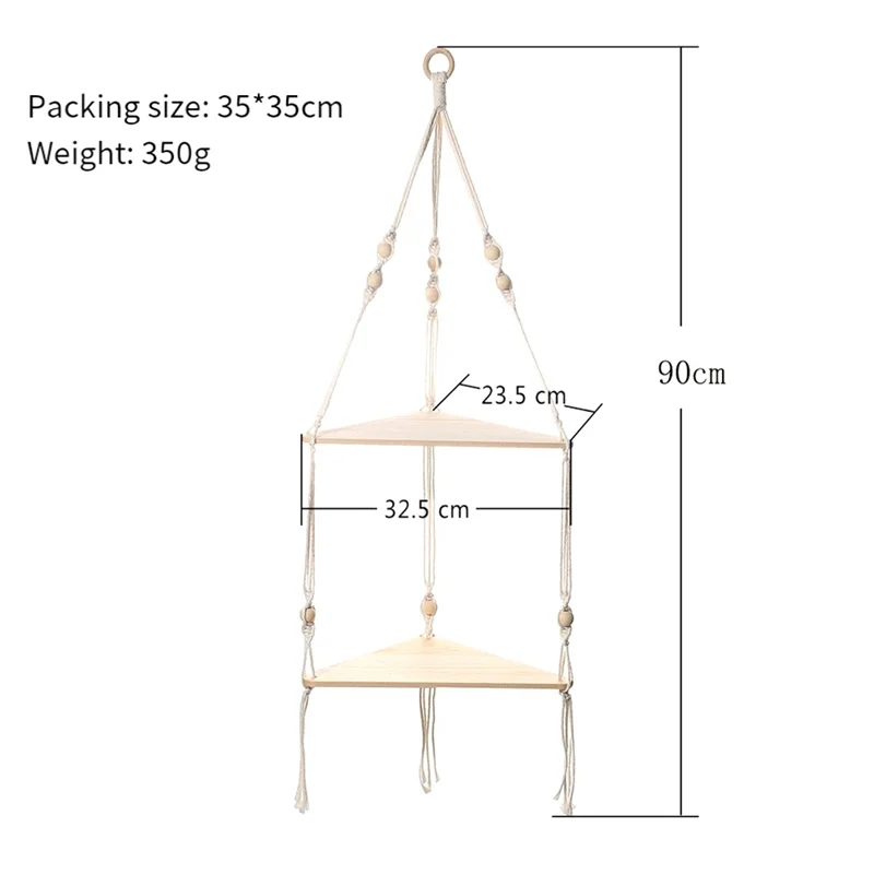 1 Piece Shelves With Wood Shelf Beige Handmade Shelf For Hanging Plant And Decor
